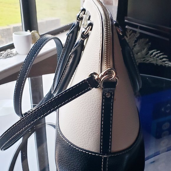 KATE SPADE GROVE ST CARLI IVORY BLACK BOARSKIN LEATHER DOME SATCHEL HANDBAG PUR - Picture 13 of 16